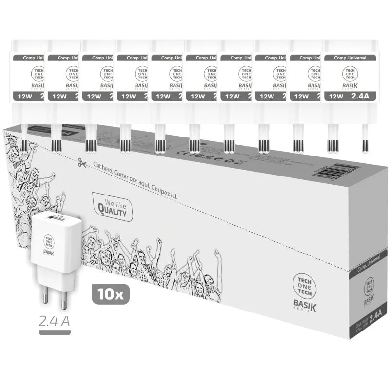 Pack 10 Cargadores de Pared Tech One Tech Basik TEC2954, foto 2