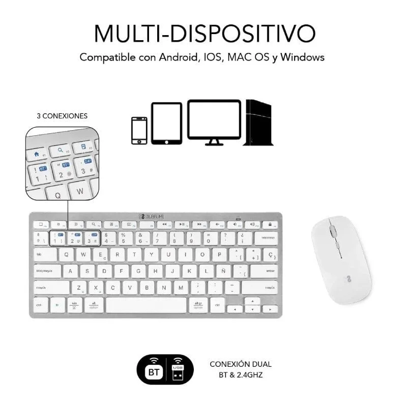 Teclado y Ratón Inalámbrico Subblim OCO010 Combo Multidispositivo Compacto, foto 3