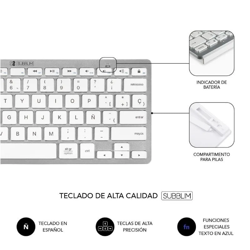 Teclado y Ratón Inalámbrico Subblim OCO010 Combo Multidispositivo Compacto, foto 5