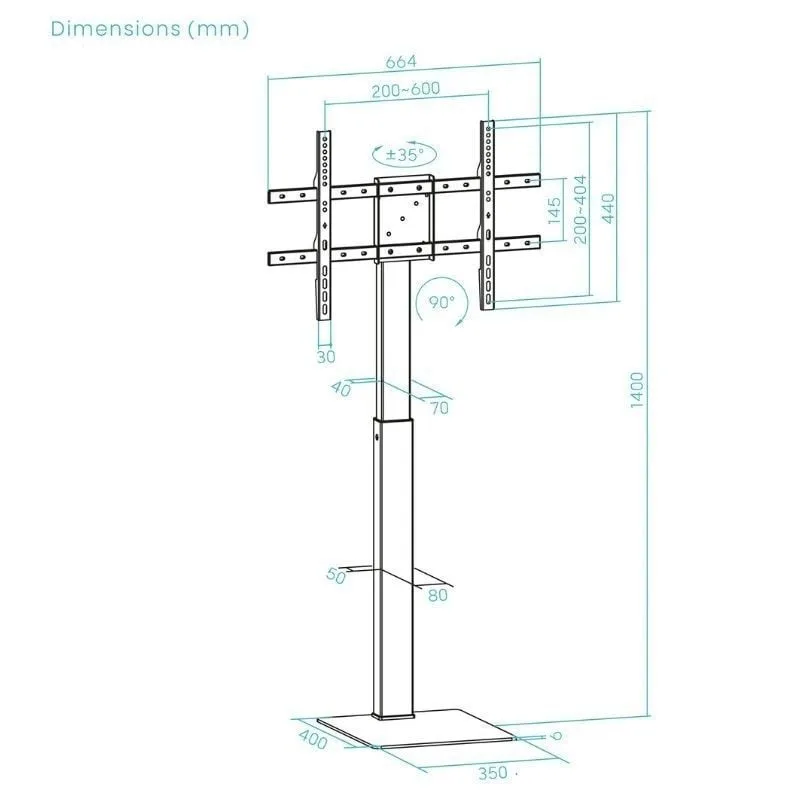 Soporte de Suelo Giratorio/Rotable TooQ FS2286M-B para TV 37-70", foto 4