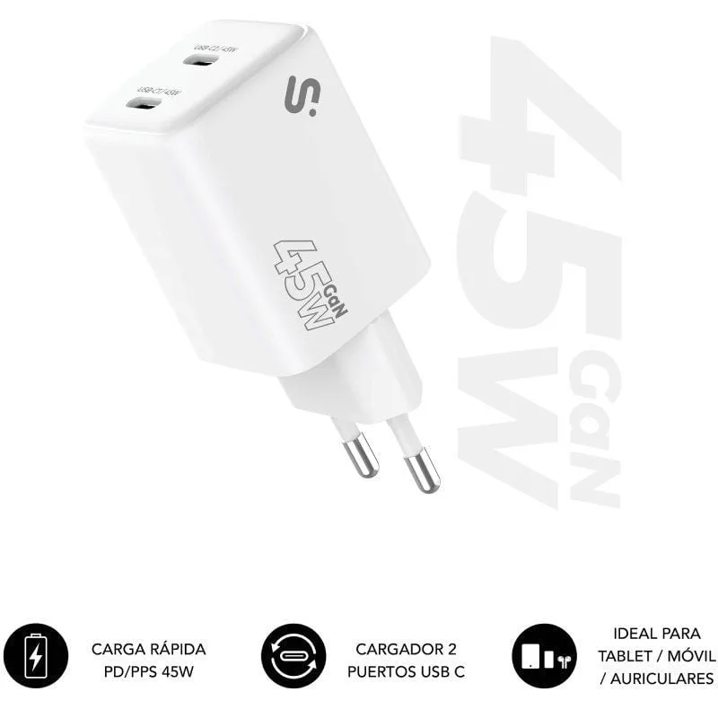 Cargador de Pared GaN Subblim 45W Charger USB C+C