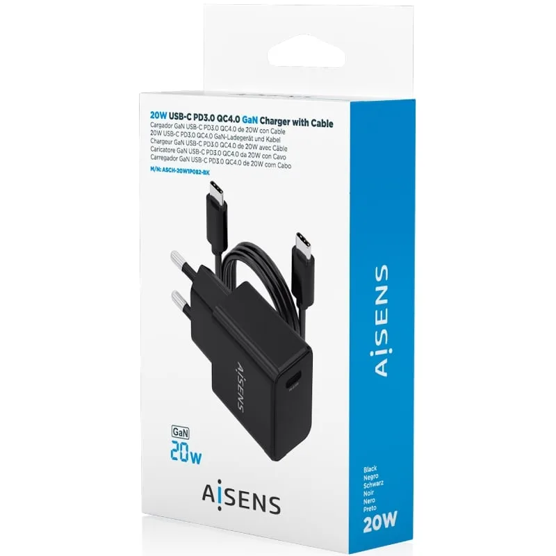 Cargador de Pared GaN Aisens ASCH-20W1P082-BK, foto 4