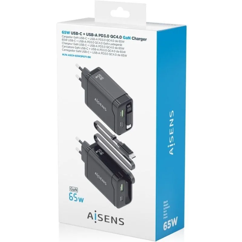 Cargador de Pared GaN Aisens ASCH-65W3P071-BK, foto 4