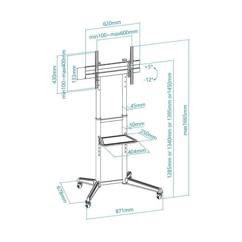 Soporte de Suelo Inclinable con Ruedas TooQ FS1170M-B para TV de 37-70", foto 5