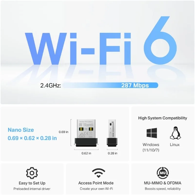 Adaptador USB - WiFi TP-Link Archer TX1U Nano, foto 5