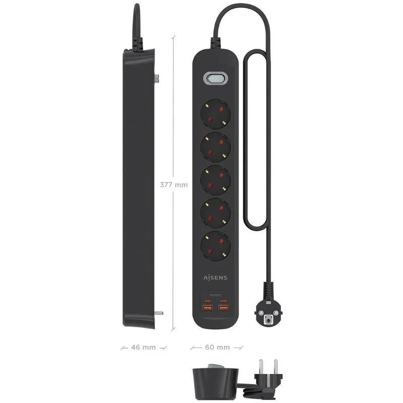 Regleta con Interruptor Aisens ASPS-2A2C15-BK, foto 4