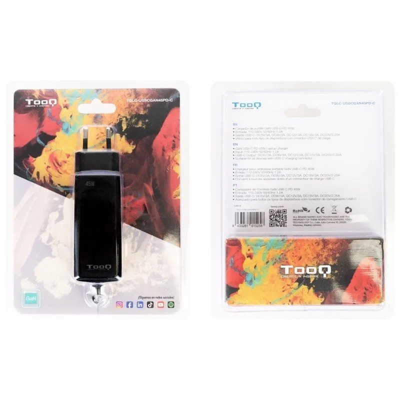 Cargador de Portátil GaN TooQ TQLC-USBCGAN45PD-C USB Tipo-C, foto 4